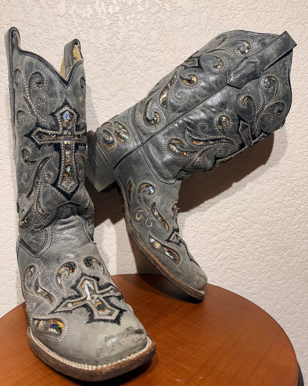 Corral - Gray/Blue Cross Embellished Western Boots